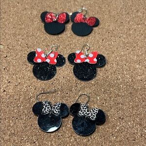Glittery Black and Red Mouse Earrings Set